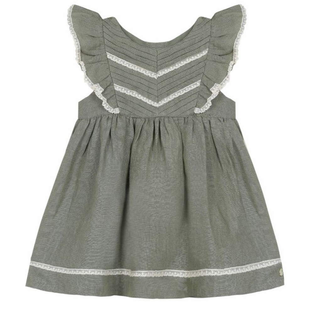 Tartine et Chocolat Green Opaline Linen Dress Size 3A